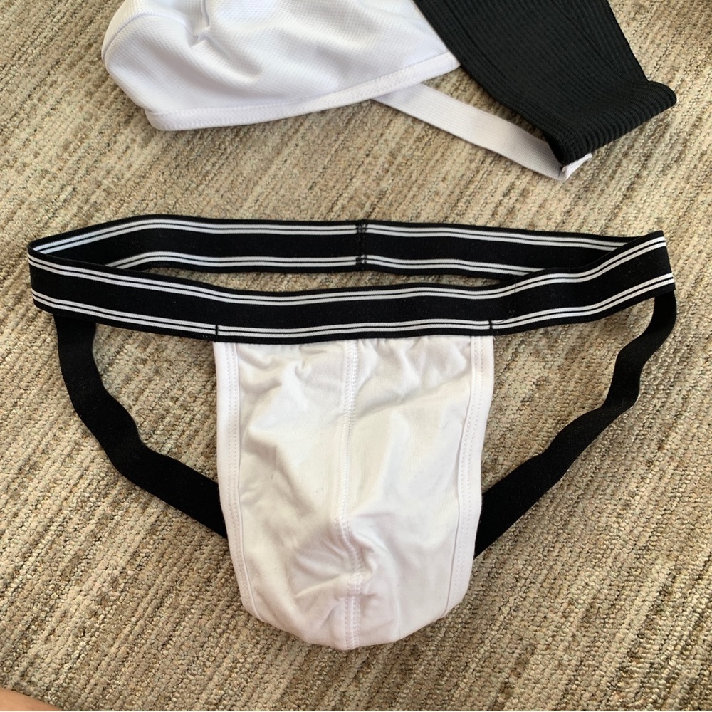 ASOS MENS NEW WHITE 96% COTTON 5% ELASTANE JOCK STRAP WITH BLACK WAISTBAND MED
